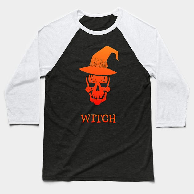 Halloween witch skull Baseball T-Shirt by ADHD Park